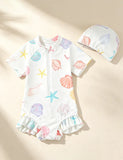 Upgraded Sunscreen Shell Print Long-sleeved Swimsuit
