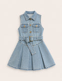 Solid Color Denim Belt Dress