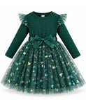 Colorful Butterfly Tulle Printed Long Sleeve Dress