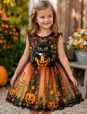 Halloween Black Cat & Pumpkin Tulle Party Dress