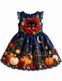 Midnight Rose Black Cat Pumpkin Halloween Dress