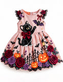 Black Cat & Bat Rose Halloween Party Dress