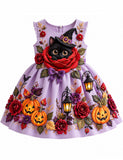 3D Rose Black Cat Pumpkin Halloween Dress