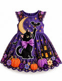 Black Cat & Bat Rose Halloween Party Dress