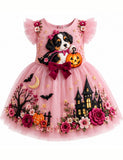 Halloween Puppy & Haunted House Tulle Party Dress