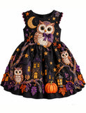Halloween Owl Appliqué Party Dress