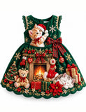 Christmas Kitten Fireplace Party Dress