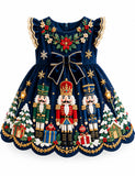Christmas Nutcracker Embroidered Bow Party Dress