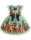 Nutcracker Embroidered Christmas Tulle Bow Dress