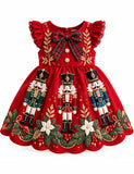 Christmas Nutcrackers Embroidered Bow Dress