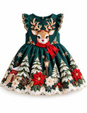 Christmas Reindeer Embroidered Winter Forest Dress