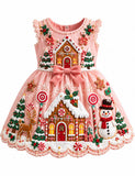 Snowy Gingerbread House Appliqué Christmas Dress