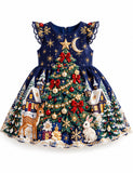 Snowy Starry Night Big Christmas Tree Party Dress