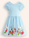 Rabbit Strawberry Appliqué Tulle Kjole