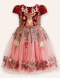 Clearance Sale -  Festival Reindeer Embroidery Tulle Long Dress