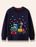 Christmas Santa Claus Excavator Appliqué Sweatshirt