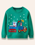 Christmas Santa Claus Excavator Appliqué Sweatshirt