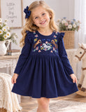 Flower Pony Embroidered Long Sleeve Dress