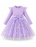 Colorful Butterfly Tulle Printed Long Sleeve Dress