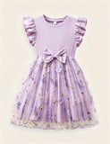 Flower Embroidery Flying Sleeve Bow Tulle Princess Dress