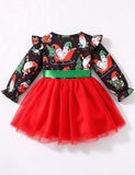 Christmas Print Tulle Bow Dress