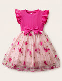 Flower Embroidery Flying Sleeve Bow Tulle Princess Dress