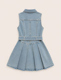 Solid Color Denim Belt Dress