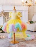 Rainbow Trailing Bubble Sleeve Tulle Princess Dress