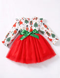 Christmas Print Tulle Bow Dress