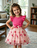 Flower Embroidery Flying Sleeve Bow Tulle Princess Dress
