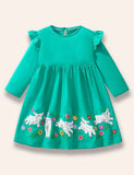 Cartoon Sheep Printed Long Sleeve Dress