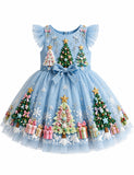 Snowflake Christmas Tree Appliqué Bow Tulle Dress