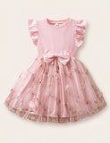 Flower Embroidery Flying Sleeve Bow Tulle Princess Dress