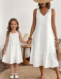Mom and Me Cutout Lace Embroidered Suspender Dress