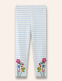Floral Embroidered Striped Leggings