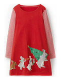 Christmas Applique Long Sleeve Dress