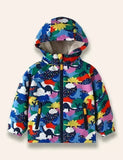 Multi Colorful Dinosaur Printed Fleece Coat