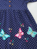 Blue Butterfly Appliqué Button Front Dress