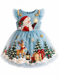 Christmas Santa Claus Star Appliqué Tulle Dress