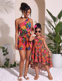 Kleid mit Batikmuster für Mama und mich mit tropischen Früchten