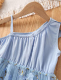 Flower Embroidered Lotus Leaf Slanted Shoulder Suspender Dress