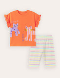 Kitten Print T-Shirt & Striped Leggings Set