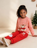 Christmas Deer Applique Sweatshirt Sweatpants Set