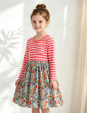 Striped Pony Print Long Sleeve Dress