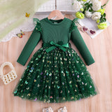 Colorful Butterfly Tulle Printed Long Sleeve Dress