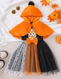 Halloween Polka Dot Tulle Dress Cape Two-piece Set