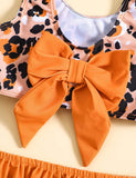 Leopard Print Split Bow Swimsuit Set