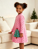 Big Christmas Tree Applique Long Sleeves Dress