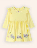 Floral Bunnies Appliqué Long Sleeve Dress