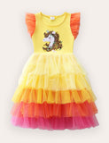 Pony Embroidered Tulle Splicing Dress